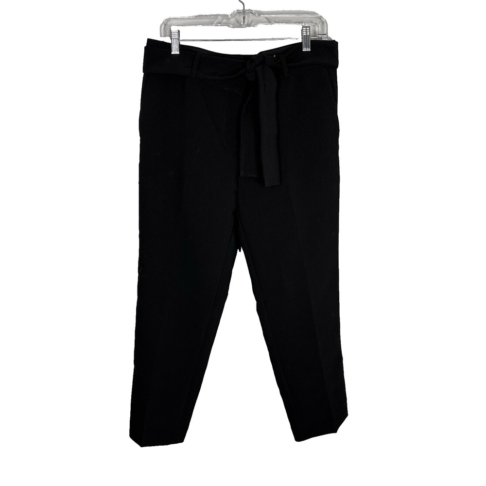Ann Taylor Womens 10 Black Tie Waist Tapered Ankle Pants Workwear Business